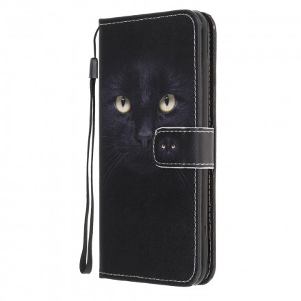 Housse Samsung Galaxy A32 5G Yeux de Chat Noir à Lanière