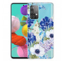 Coque Samsung Galaxy A52 5G Transparente Fleurs Bleues Aquarelle