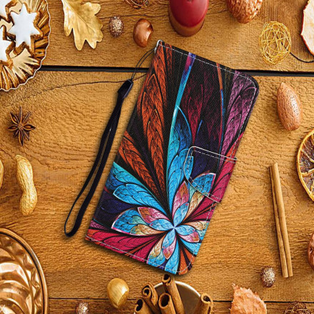 Housse Samsung Galaxy A52 5G Feuilles Colorées avec Lanière