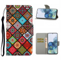 Housse Samsung Galaxy S21 Ultra 5G Patchwork Mandalas avec Lanière