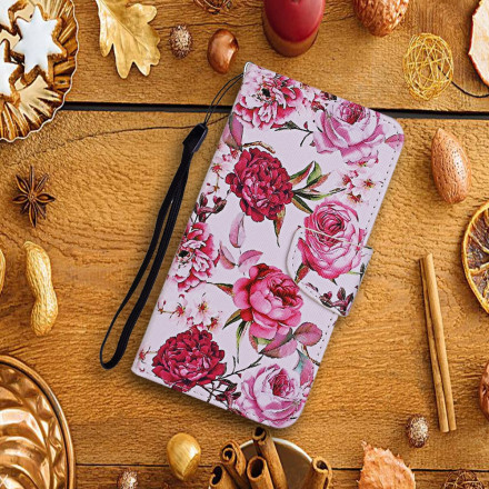 Housse Samsung Galaxy S21 Ultra 5G Fleurs Magistrales avec Lanière