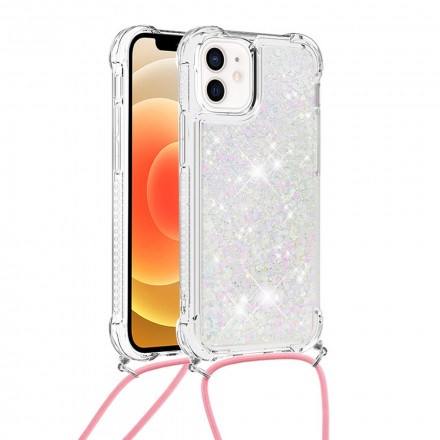 Coque iPhone 12 Mini Paillettes et Cordon