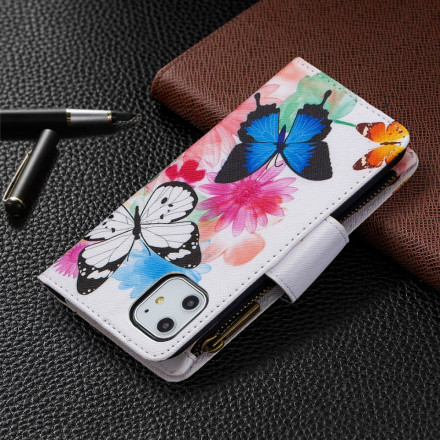 Housse iPhone 11 Poche Zippée Papillons