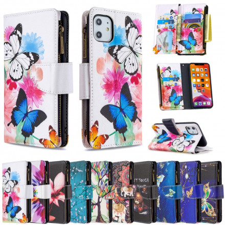 Housse iPhone 11 Poche Zippée Papillons