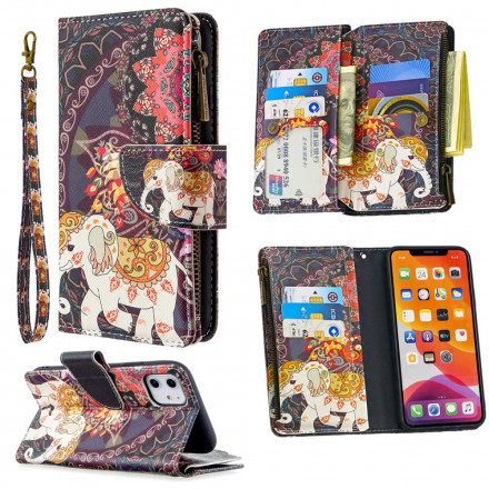 Housse iPhone 11 Poche Zippée Éléphant