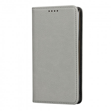 Flip Cover iPhone 11 Cuir Litchi Véritable à Lanière