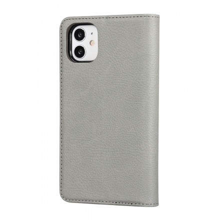 Flip Cover iPhone 11 Cuir Litchi Véritable à Lanière