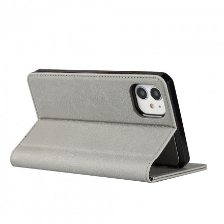 Flip Cover iPhone 11 Cuir Litchi Véritable à Lanière