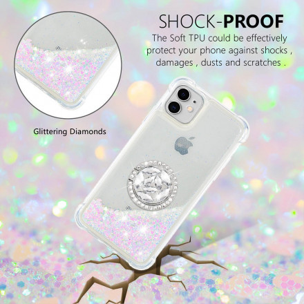 Coque iPhone 11 Paillettes avec Anneau-Support Diamants