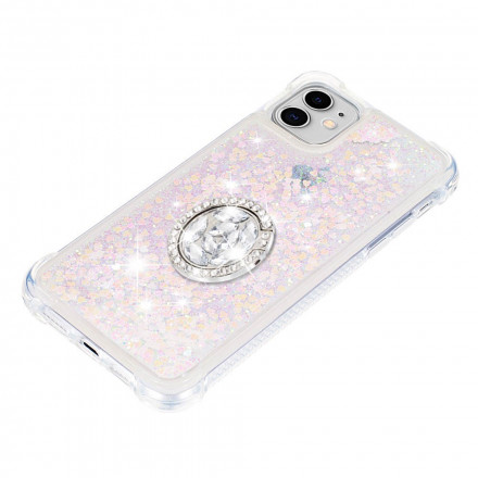 Coque iPhone 11 Paillettes avec Anneau-Support Diamants