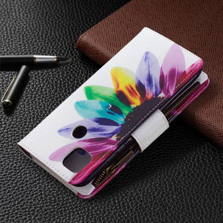 Housse Xaiomi Redmi 9C Poche Zippée Fleur