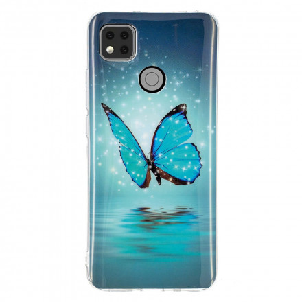 Coque Xiaomi Redmi 9C Papillon Bleu Fluorescente