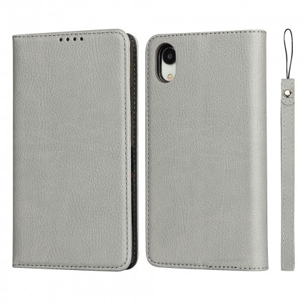 Flip Cover iPhone XR Cuir Litchi Véritable Coque Détachable