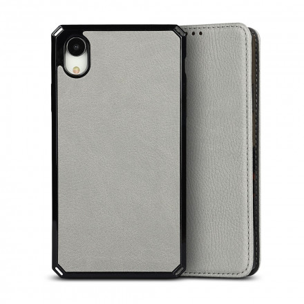 Flip Cover iPhone XR Cuir Litchi Véritable Coque Détachable