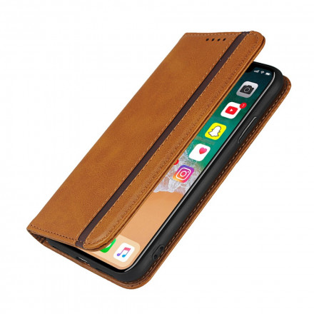 Flip Cover iPhone X / XS Effet Cuir Bicolore avec Lanière