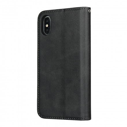 Flip Cover iPhone XS Max Effet Cuir Bicolore avec Lanière