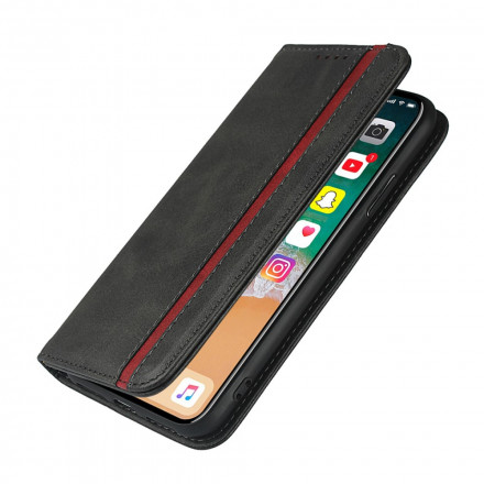 Flip Cover iPhone XS Max Effet Cuir Bicolore avec Lanière