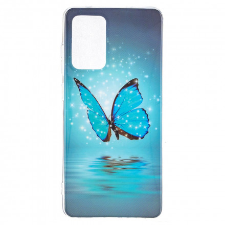 Coque Samsung Galaxy A52 4G / A52 5G Papillon Bleu Fluorescente