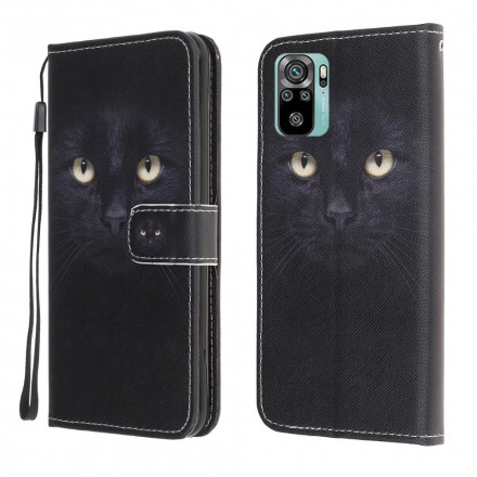 Housse Xiaomi Redmi Note 10 / Note 10s Yeux de Chat Noir à Lanière