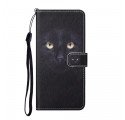 Housse Xiaomi Redmi Note 10 Pro Yeux de Chat Noir à Lanière