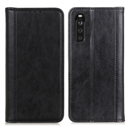 Flip Cover Sony Xperia 10 III Cuir Litchi Fendu Élégance