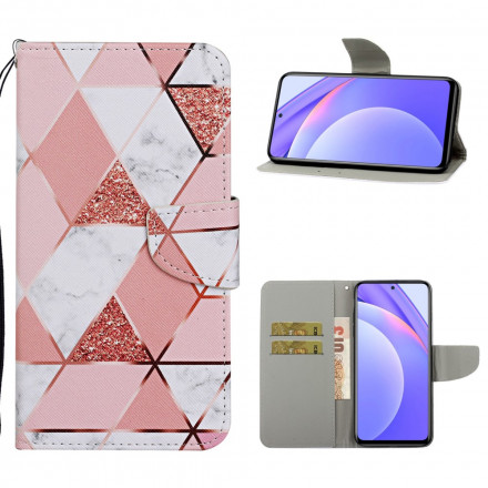 Housse Xiaomi Mi 10T Lite 5G  / Redmi Note 9 Pro 5G Marbre et Paillettes avec Lanière