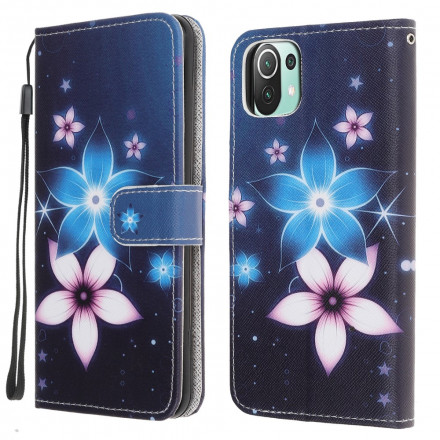 Housse Xiaomi Mi 11 Lite / Lite 5G Fleurs Lunaires à Lanière