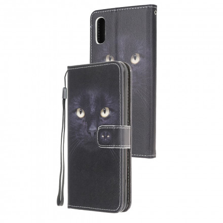 Housse Samsung Galaxy XCover 5 Yeux de Chat Noir à Lanière