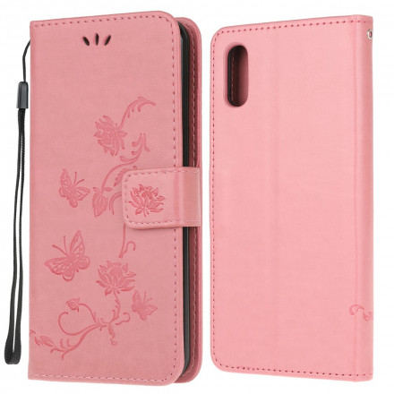 Housse Samsung Galaxy XCover 5 Papillons Et Fleurs À Lanière