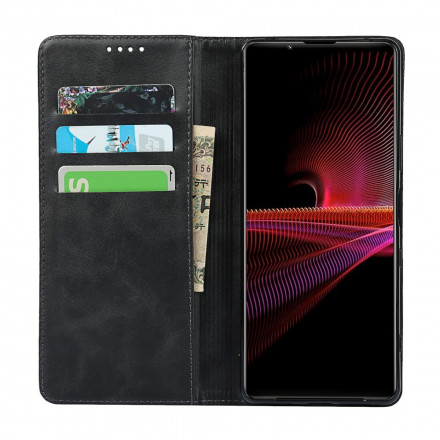 Flip Cover Sony Xperia 1 III Cuir Véritable Classique