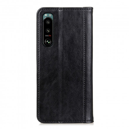 Flip Cover Sony Xperia 5 III Cuir Litchi Fendu Classique