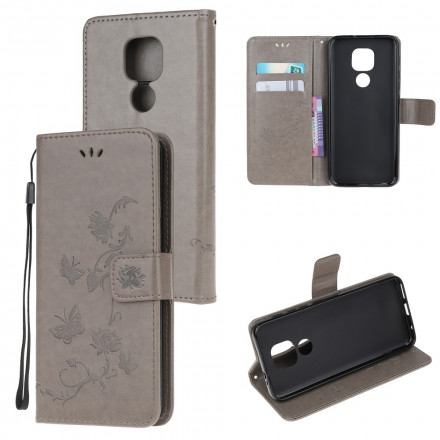 Housse Moto G9 Play Papillons et Fleurs à Lanière