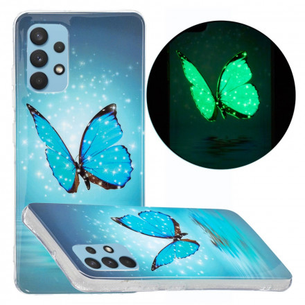 Coque Samsung Galaxy A32 4G Papillon Bleu Fluorescente