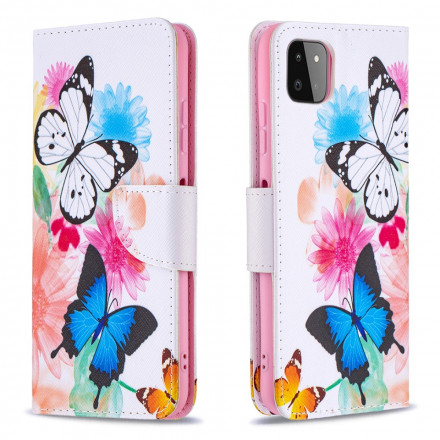 Housse Samsung Galaxy A22 5G Papillons et Fleurs Peints