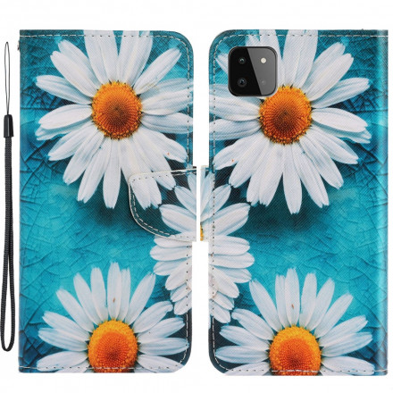 Housse Samsung Galaxy A22 5G Marguerites à Lanière