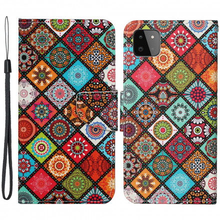 Housse Samsung Galaxy A22 5G Patchwork Mandalas avec Lanière