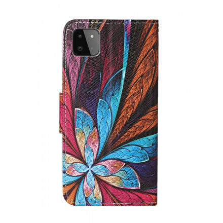 Housse Samsung Galaxy A22 5G Feuilles Colorées avec Lanière