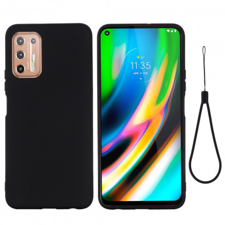 Coque Moto G9 Plus Conception Silicone Liquide avec Lanière