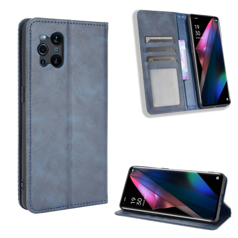 Flip Cover Oppo Find X3 / X3 Pro Effet Cuir Vintage Stylisé