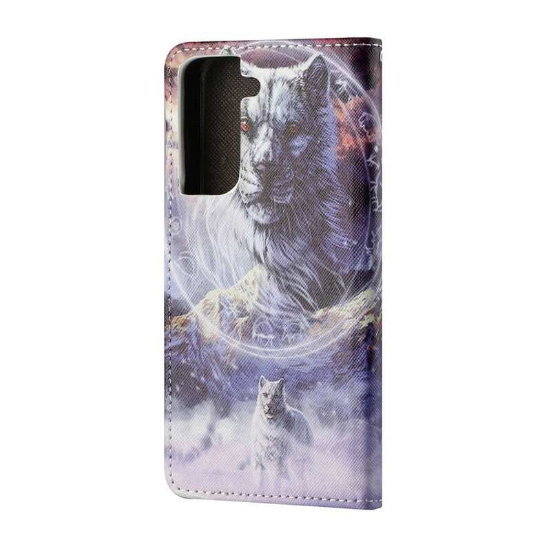 Housse Samsung Galaxy S21 FE Loup en Hiver avec Lanière