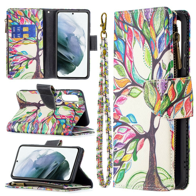 Housse Samsung Galaxy S21 FE Poche Zippée Arbre