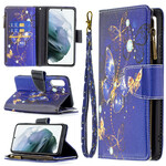 Housse Samsung Galaxy S21 FE Poche Zippée Papillons Papillons