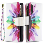 Housse Samsung Galaxy S21 FE Poche Zippée Fleur