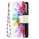 Housse Samsung Galaxy S21 FE Poche Zippée Fleur