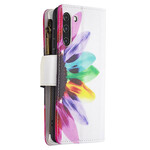 Housse Samsung Galaxy S21 FE Poche Zippée Fleur