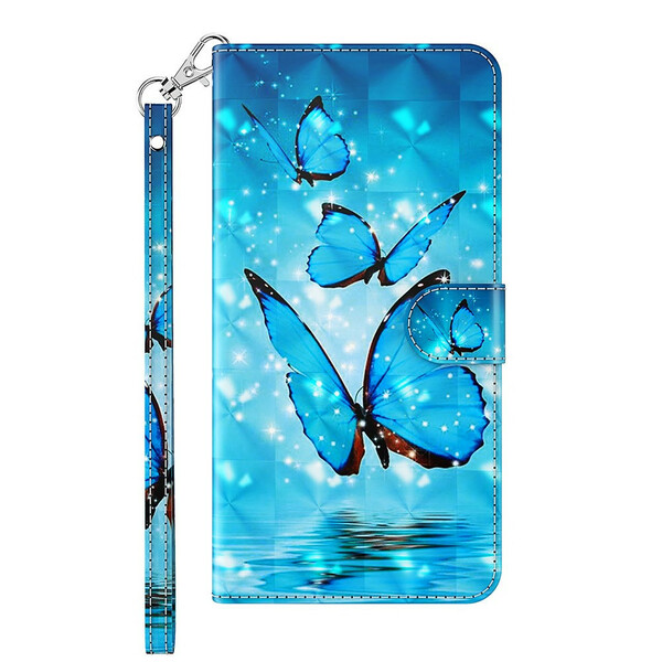 Housse Samsung Galaxy S21 FE Papillons Bleus Volants