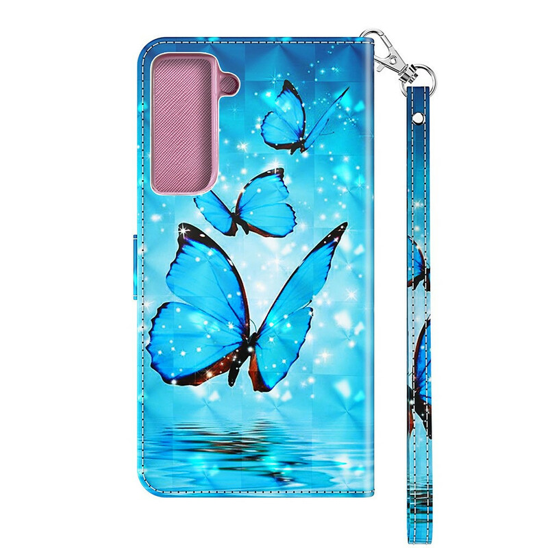 Housse Samsung Galaxy S21 FE Papillons Bleus Volants