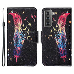 Housse Samsung Galaxy S21 FE Plume Colorée à Lanière