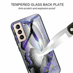 Coque Samsung Galaxy S21 FE Verre Trempé Papillon Violet