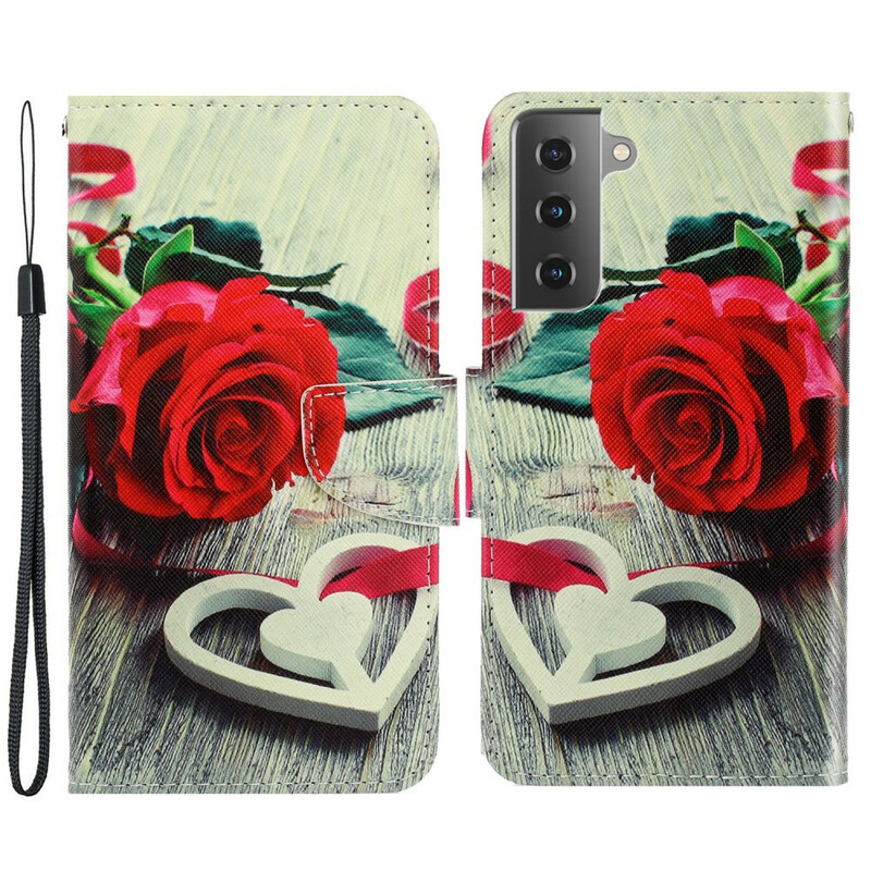 Housse Samsung Galaxy S21 FE Rose Romantique à Lanière